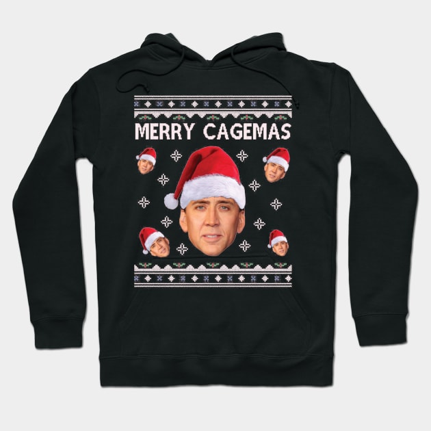 Merry Cagemas Christmas Nicolas Cage Knit Hoodie by squids_art